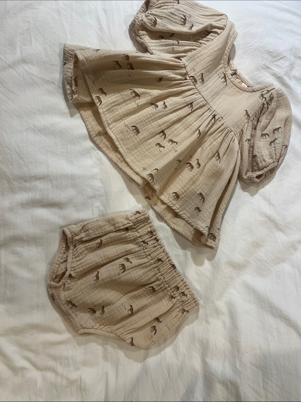 Quincy Mae Beige Printed Muslin Matching Top & Shorts Set